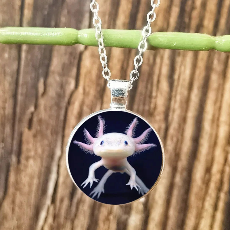Cartoon Axolotl Glass Pendant Necklace