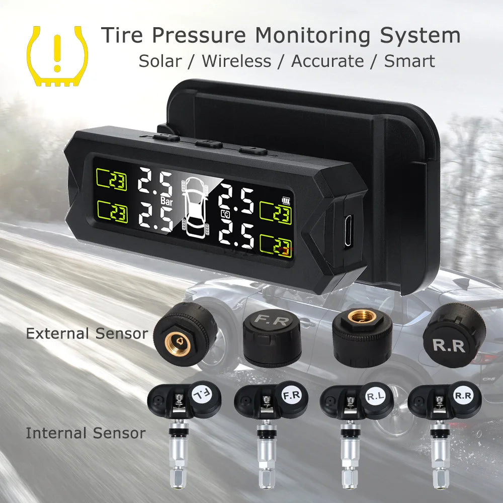 A black tire pressure monitoring system device and various external and internal sensors for vehicle use.