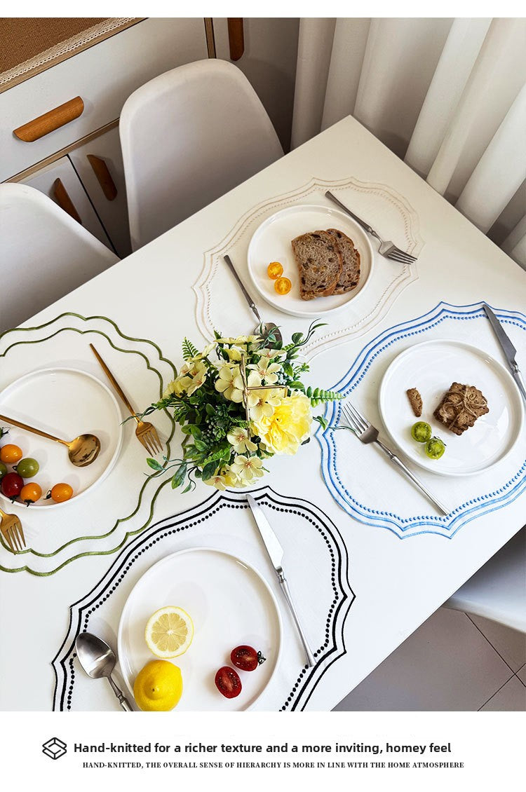 Embroidered Cotton-Linen Placemat Set – Elegant French Lace Table Decor