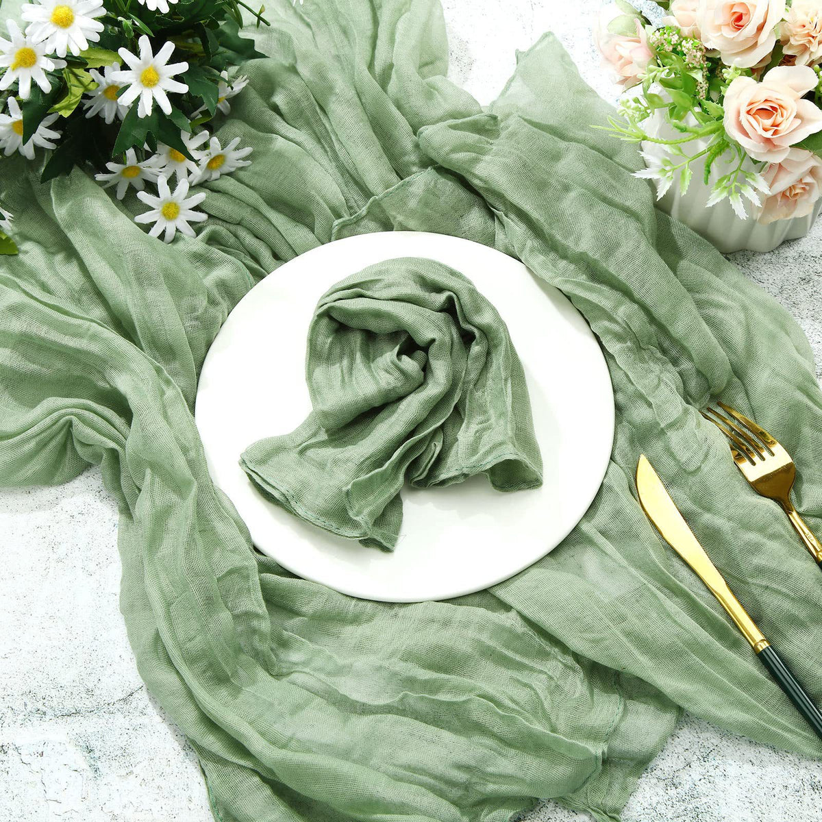 Cotton Gauze Table Runner - Rustic Country Boho Decor