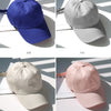 Four images showing a classic cotton dad hat in blue, gray, beige, and pink colors.
