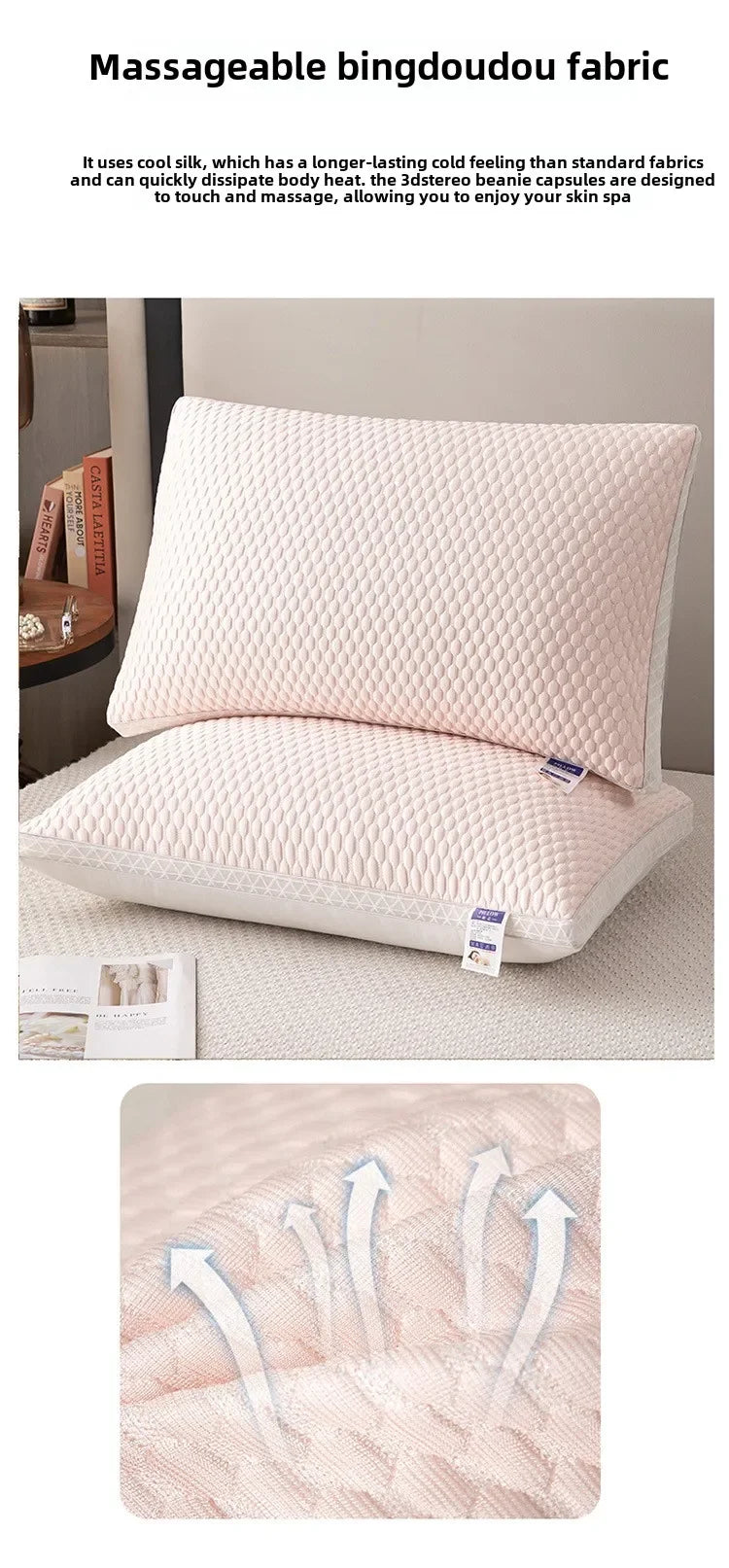 Oreiller en tissu bingdoudou rose massage, soutien pour le cou et la nuque