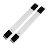 A white adjustable appliance roller stand with black brake components shown in a diagonal view.