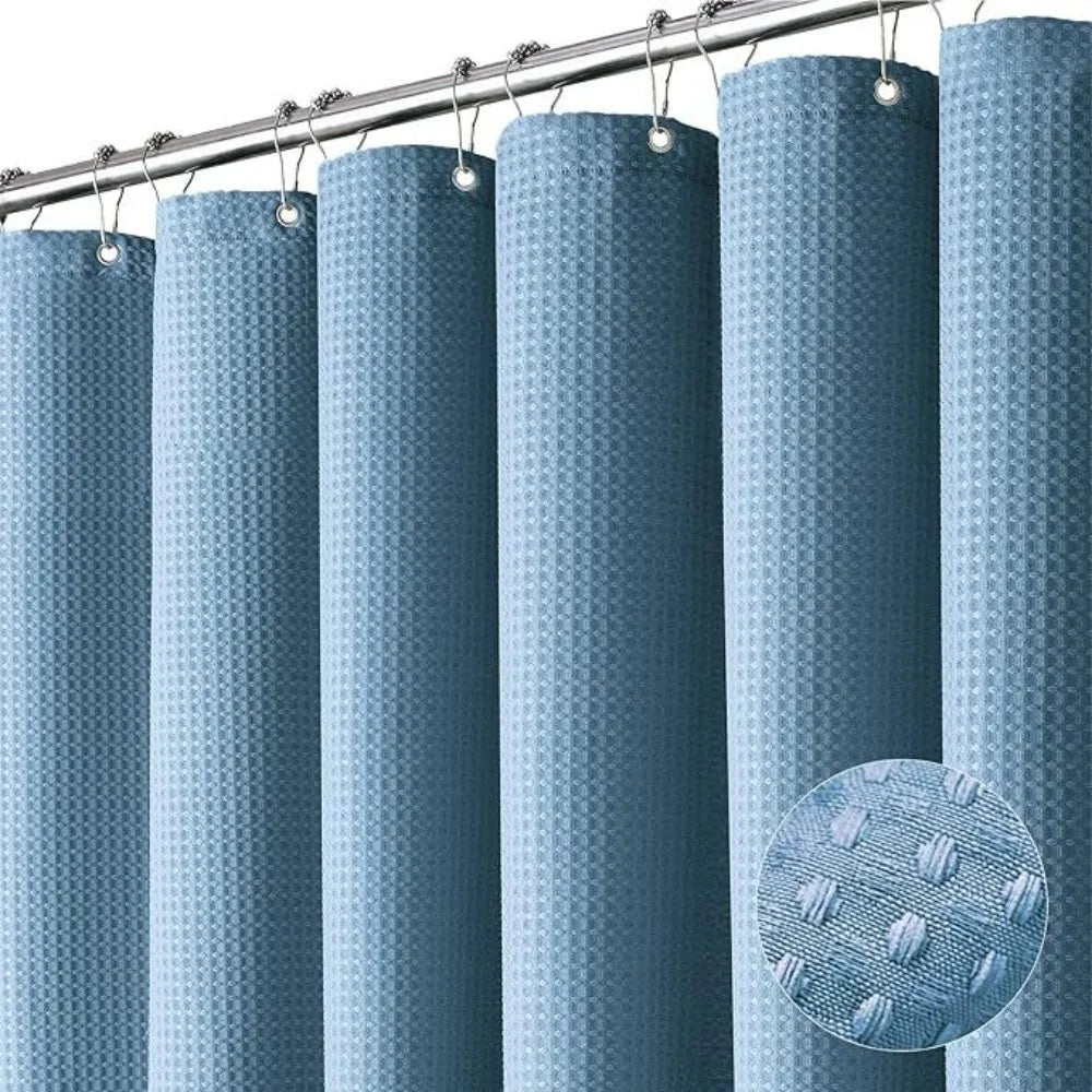 Waffle Textured Waterproof Shower Curtain with Hooks