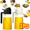Three glass oil spray bottles used for cooking and oil dispensing