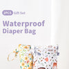 A set of two waterproof diaper bags featuring floral and animal patterns for baby