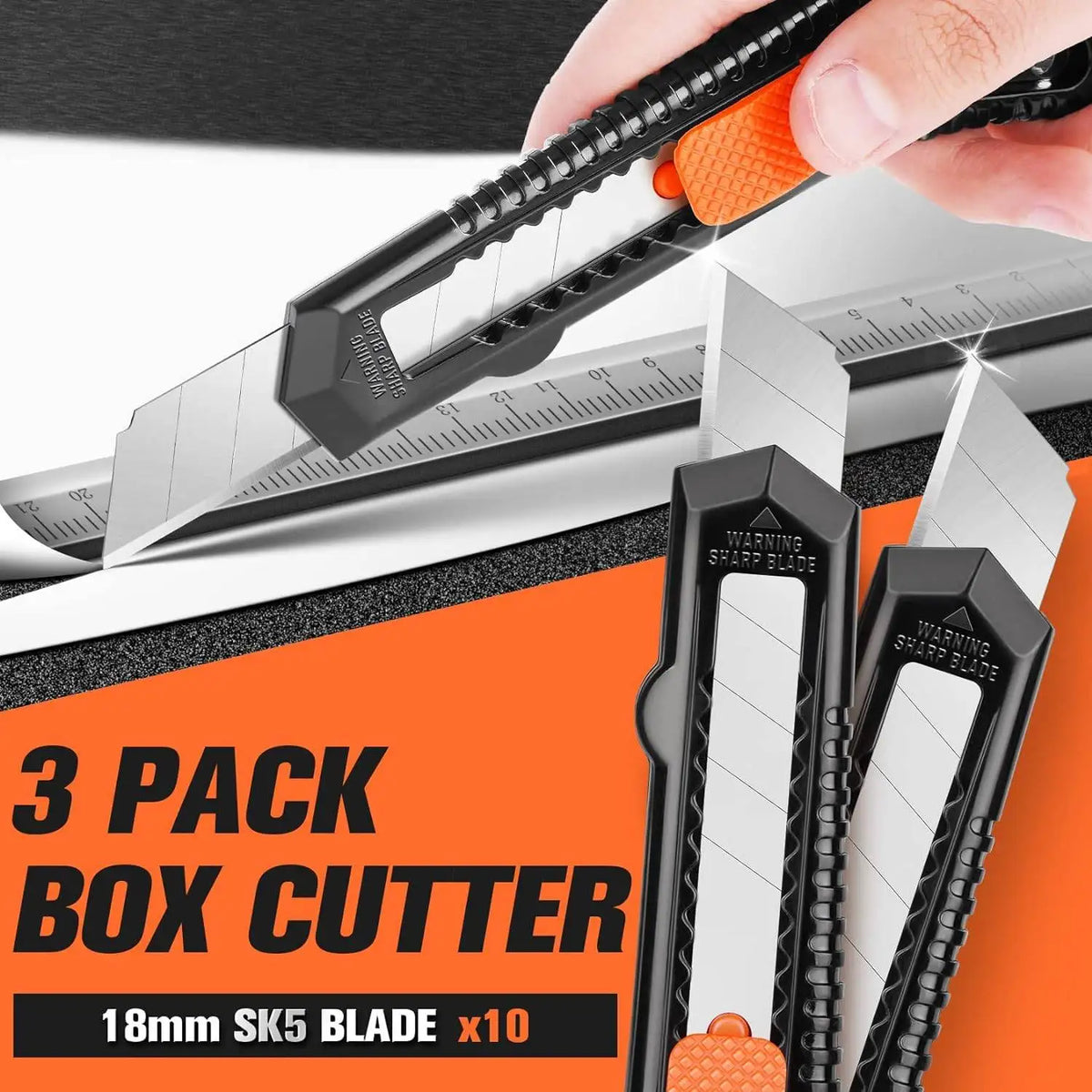 3-Pack Retractable Utility Knife Set with 10 Replacement Blades