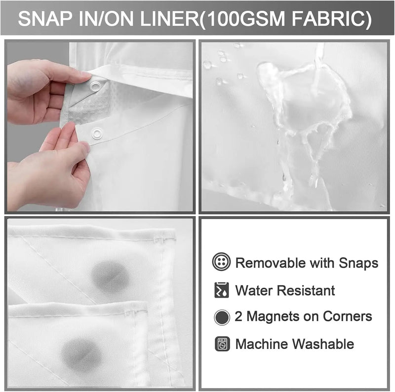 Waffle Weave Shower Curtain with Snap-On Liner