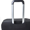 A black suitcase cover protector with silver handles and a flexible strap.