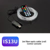 A 3m fiber optic cable roll with a remote control and a black electronic device for a center console.