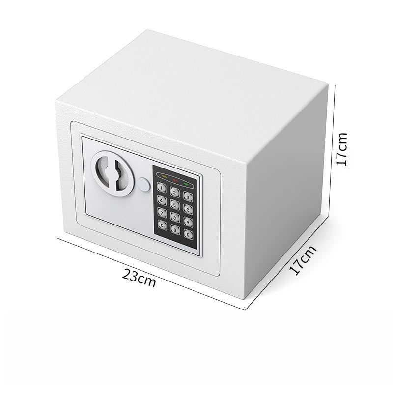 Boîte de sécurité numérique blanche avec serrure et clavier, vue de dessus.