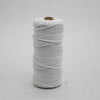 A spool of white macrame cord, made of 100% cotton, measuring 3mm/4mm thickness and 100 meters long for crafting.