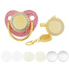 Pink and gold sparkling rhinestone pacifier with clip for babies