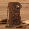 Vintage Leather Bifold Wallet with Metal Chain