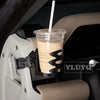 A disposable coffee cup is placed in the magnetic car phone mount with a cup holder base.