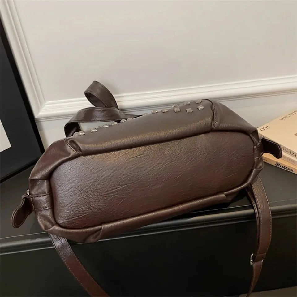 Rivet Punk Large Capacity Tote Bag with Adjustable Crossbody Strap