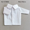 A white short sleeve shirt for a fashion doll, labeled for 1/3 Dolls.