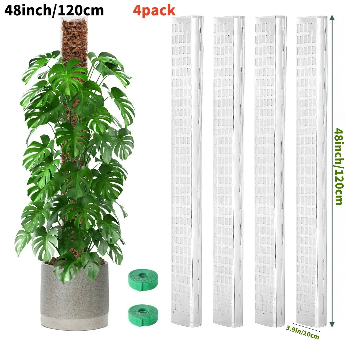 Four packs of 48 inch plastic plant moss poles used for indoor climbing plants