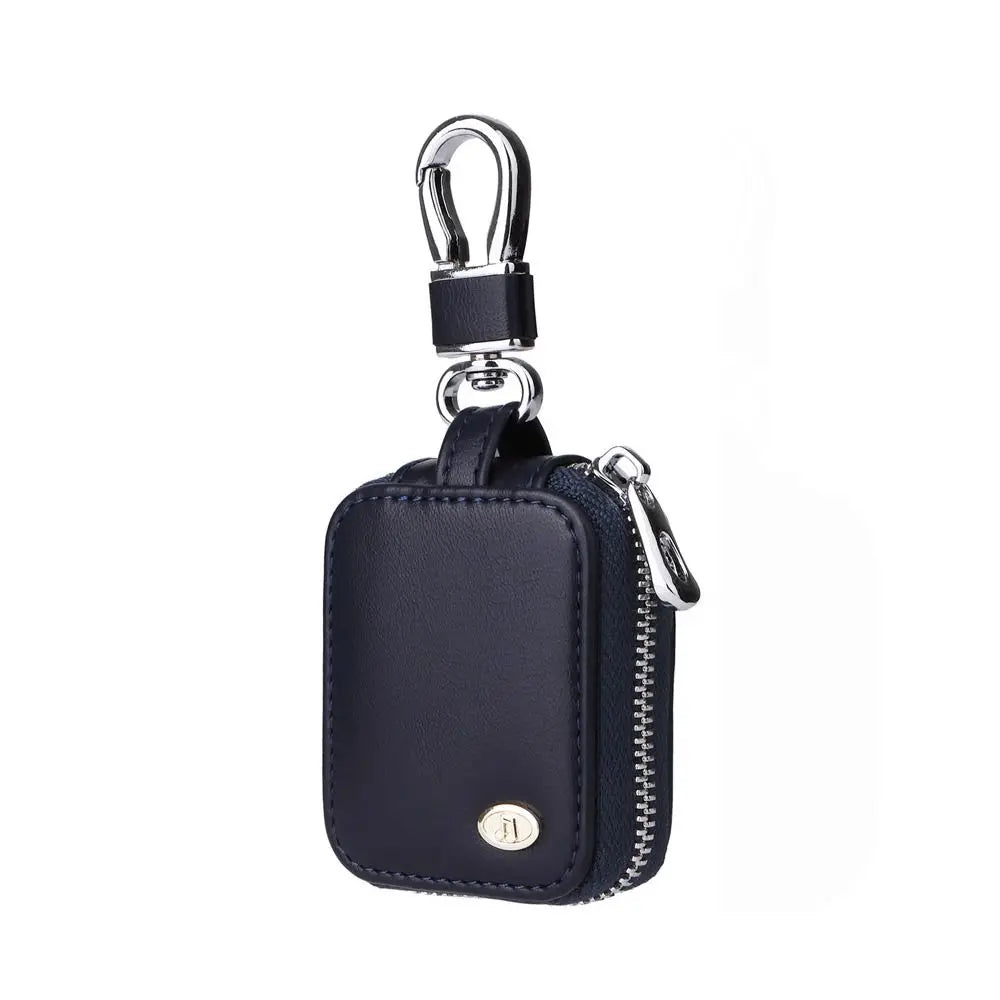 Black PU leather protective case for earbuds with an anti-lost hook.