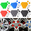 A set of 20 plastic nut cap covers in various colors including green, blue, orange, red, and black for car wheel hub bolts