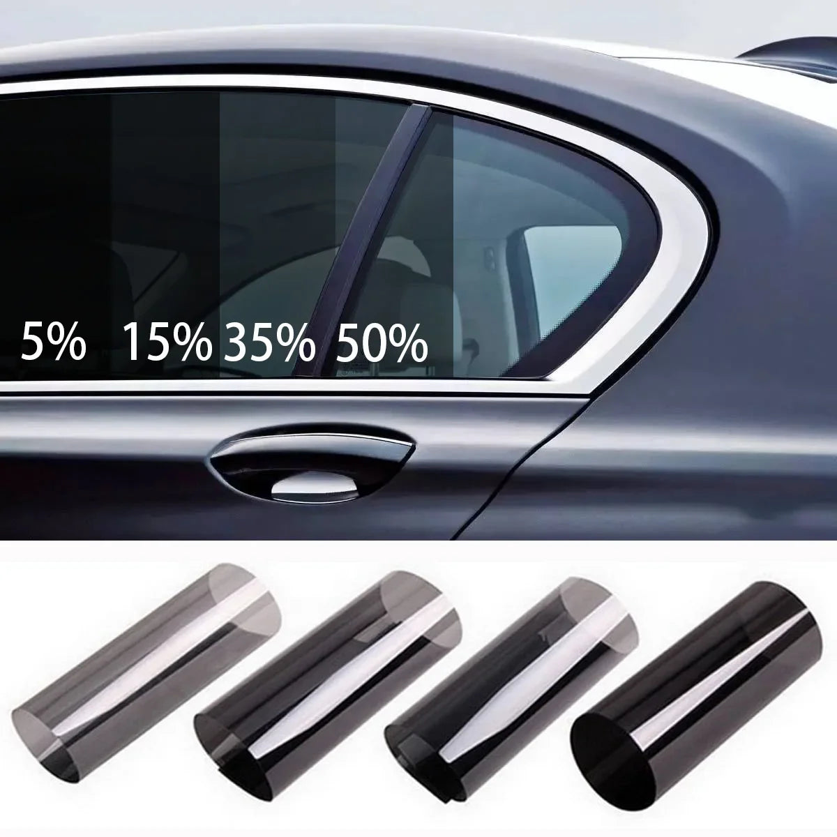 Several rolls of clear automotive window tint film for heat and UV blocking protection