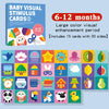 A set of Montessori high-contrast flash cards for baby visual stimulation featuring various colorful and textured images.
