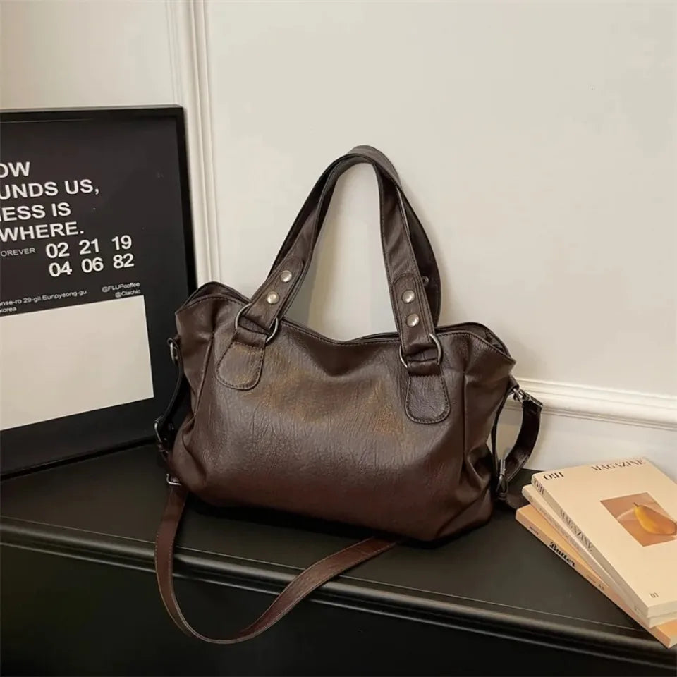 Rivet Punk Large Capacity Tote Bag with Adjustable Crossbody Strap