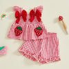 Strawberry Embroidered Plaid Tank Top and Shorts Set for Toddler Girls