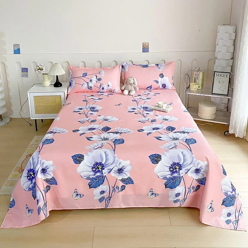 Red Floral Printed Flat Bed Sheet – Soft & Breathable