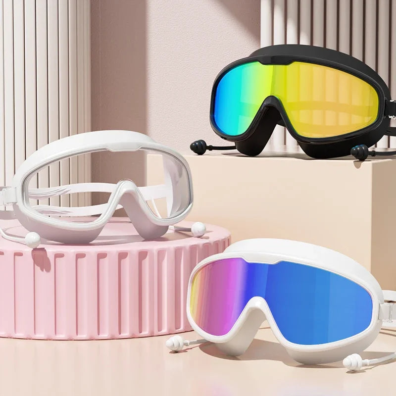 Lunettes de natation grand angle anti-buée avec bouchons d'oreilles