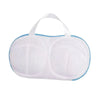 White laundry bag with light blue trim and a handle, designed for anti-deformation protection.