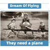 Children are flying a large foam glider plane outdoors in a grassy field.
