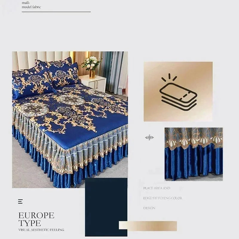 4-Piece Royal Blue Bedding Set with Bed Skirt and Pillow Covers