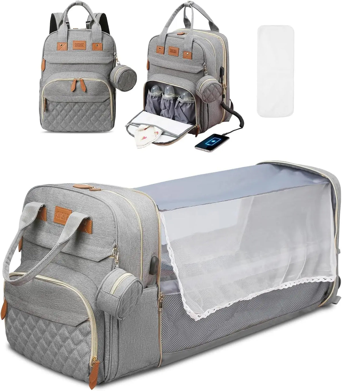 3-in-1 Diaper Bag Backpack with Foldable Changing Mat