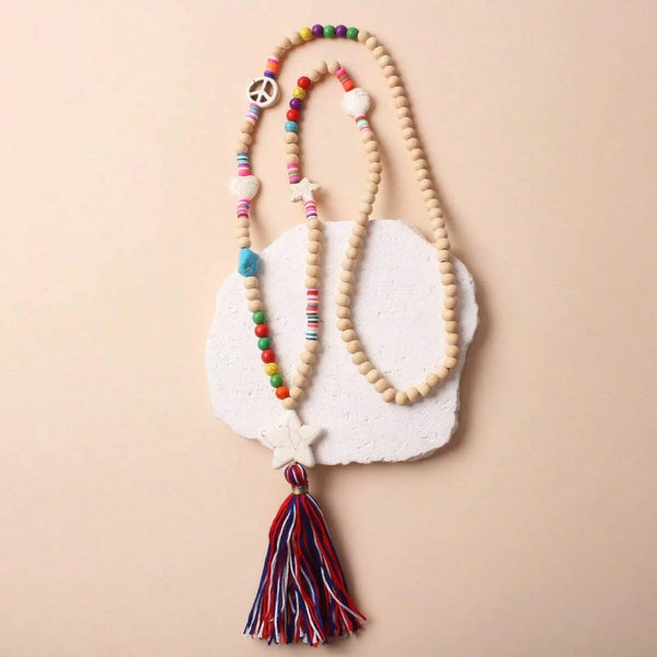 Collar de Cuenta de Hilo de Madera Bohemio