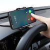 A hand places a smartphone onto a black car interior mount for hands-free viewing.