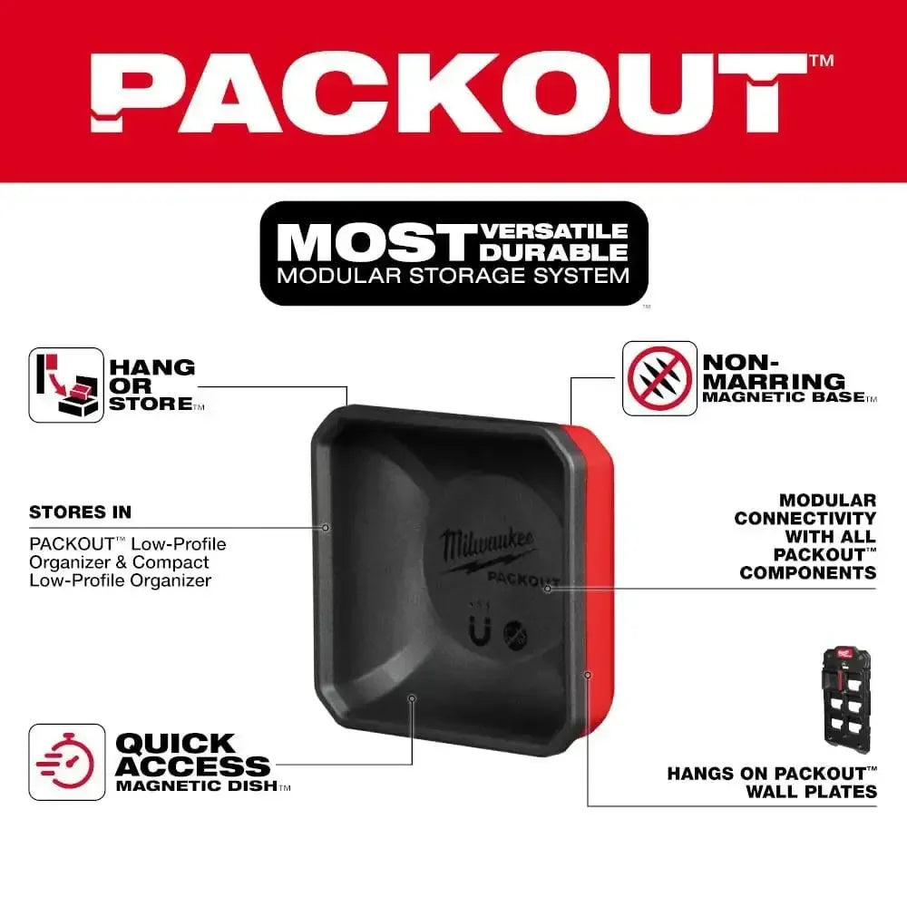Black PACKOUT magnetic bin designed as a versatile and durable modular storage system for tools.