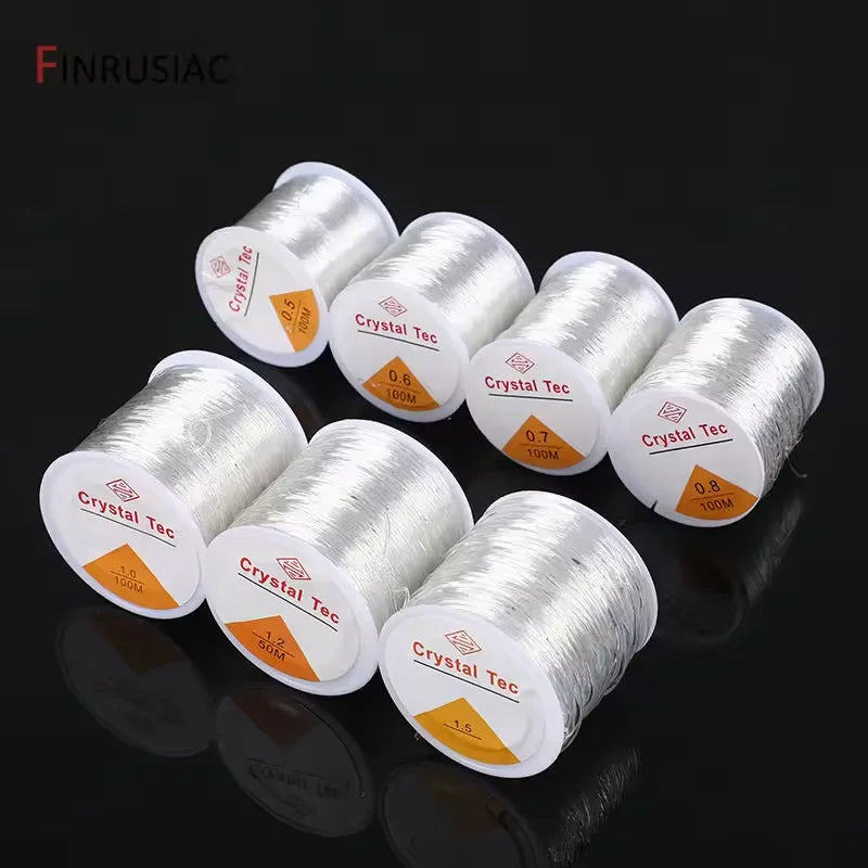 Rolls of clear elastic cord for jewelry making and beading in various gauges