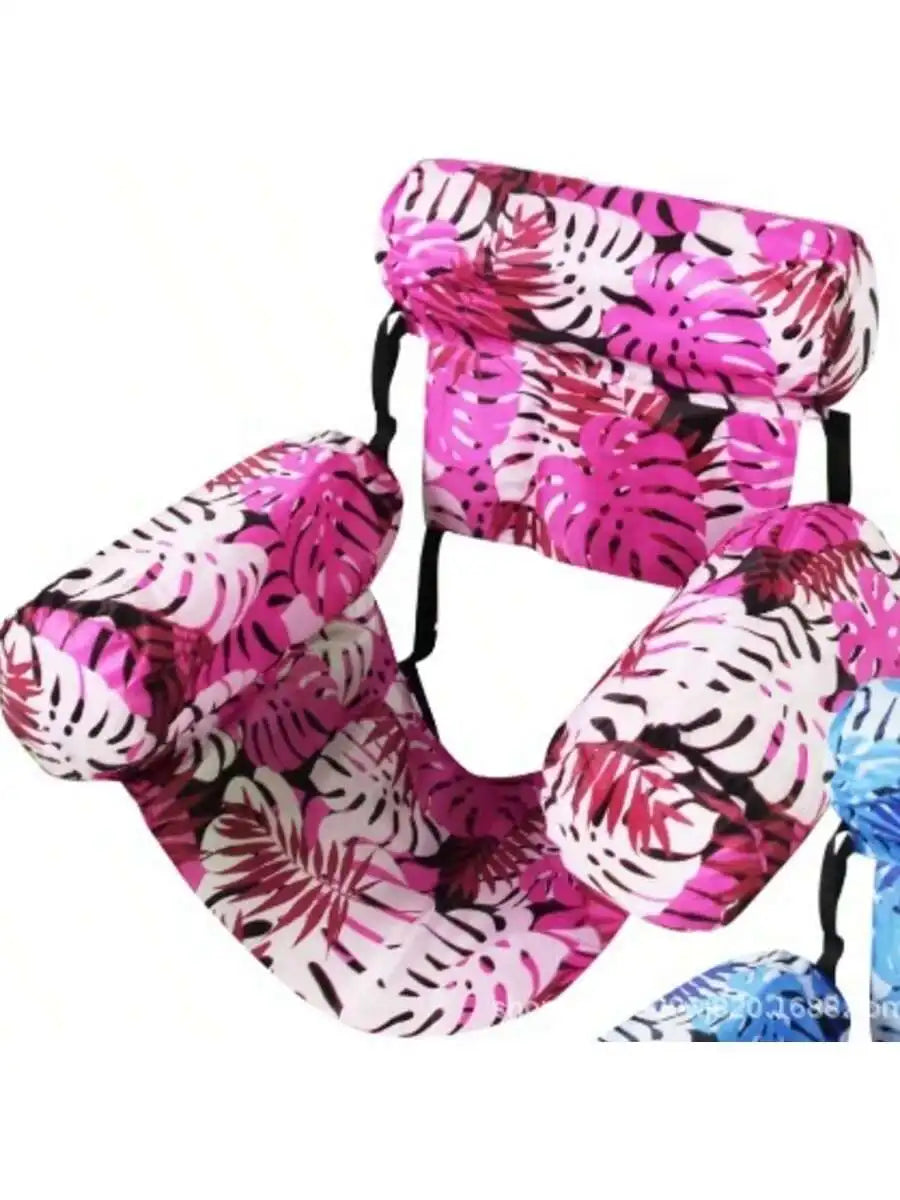 Inflatable Water Hammock with Armrests – Tropical Leaf Pool Lounger for Adults