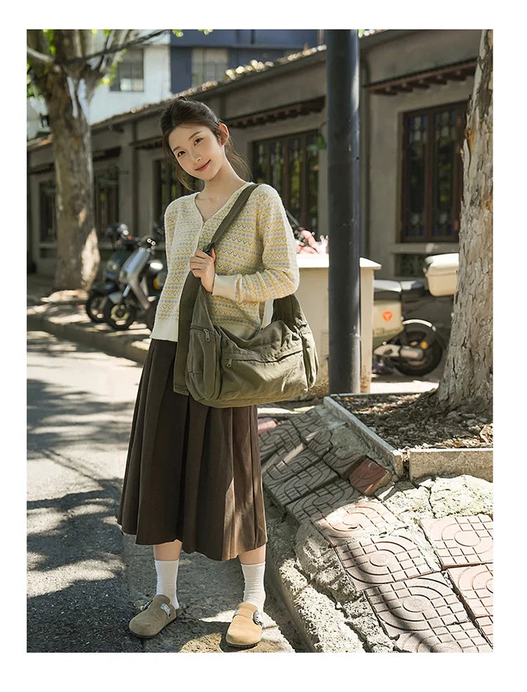 Cotton Canvas Crossbody Bag with Large Capacity