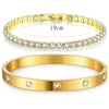 14K Gold-Plated CZ Tennis Bracelet & Bangle Set
