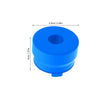 A blue reusable silicone water jug cap with a central hole, shown from above.