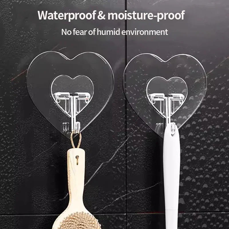 Heart-Shaped Self-Adhesive Hooks (Set of 6) – No-Drill, Multi-Purpose Transparent Hangers