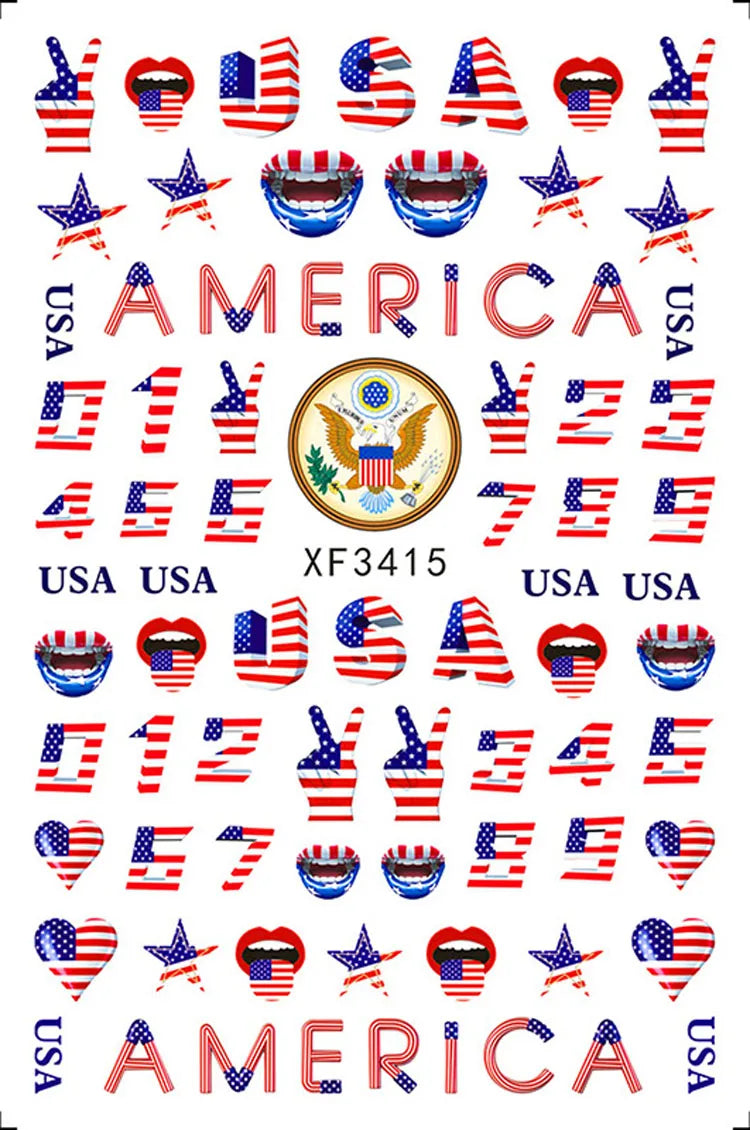 Patriotic American Flag Nail Art Stickers