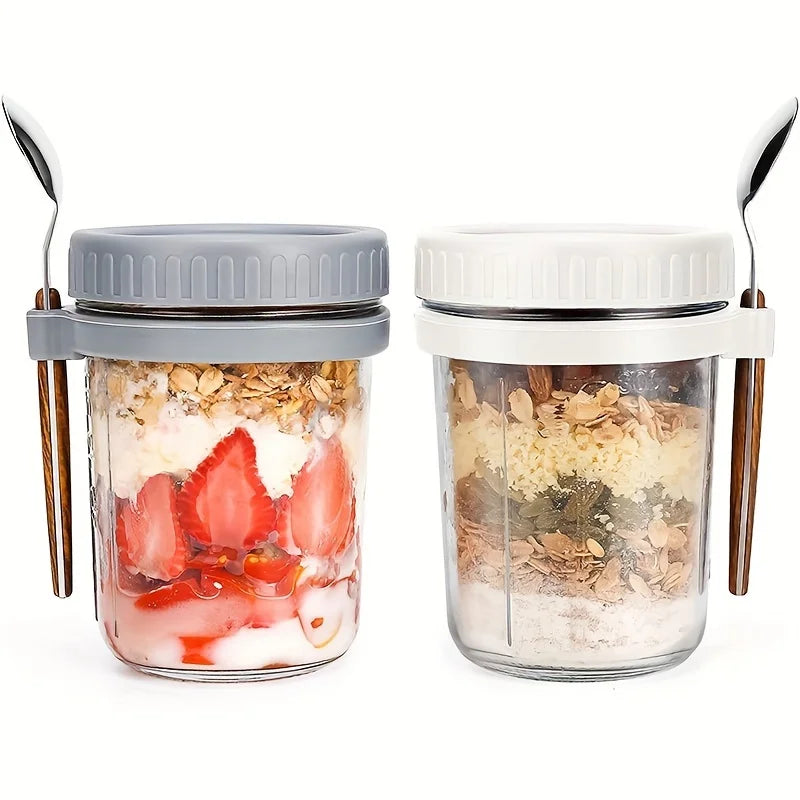 Borosilicate Glass Overnight Oats Jar with Lid and Spoon