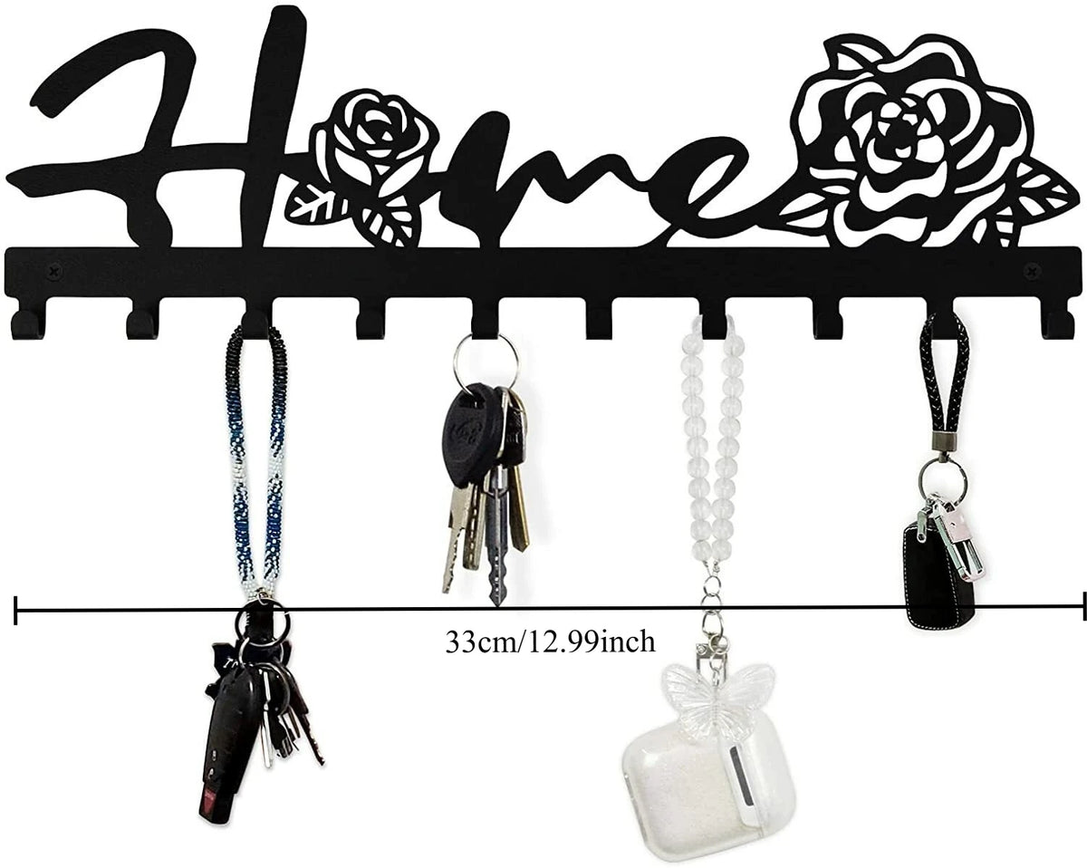 Black rustic iron wall hooks for organizing keys, coats, and home items