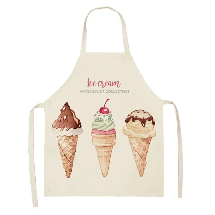 A light beige apron featuring watercolor illustrations of ice cream cones.