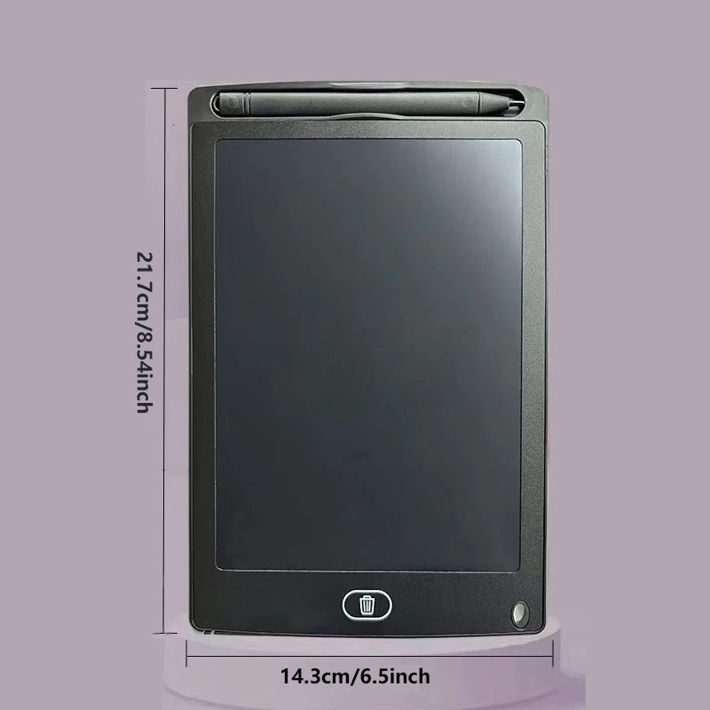 Schwarzes, verstellbares LCD-Zeichen-Tablet mit Bildschirm und Basis in vertikaler Ansicht.