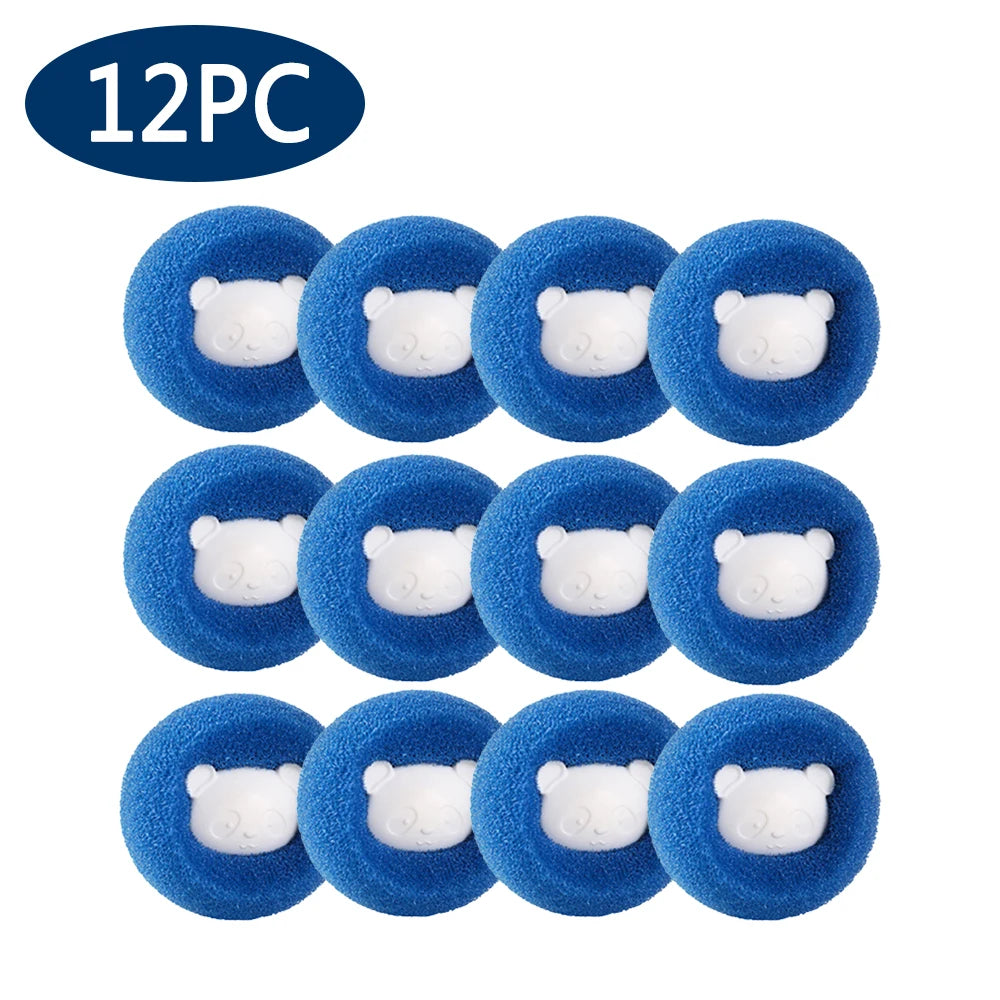 Twelve blue reusable laundry balls used for pet hair and lint removal.