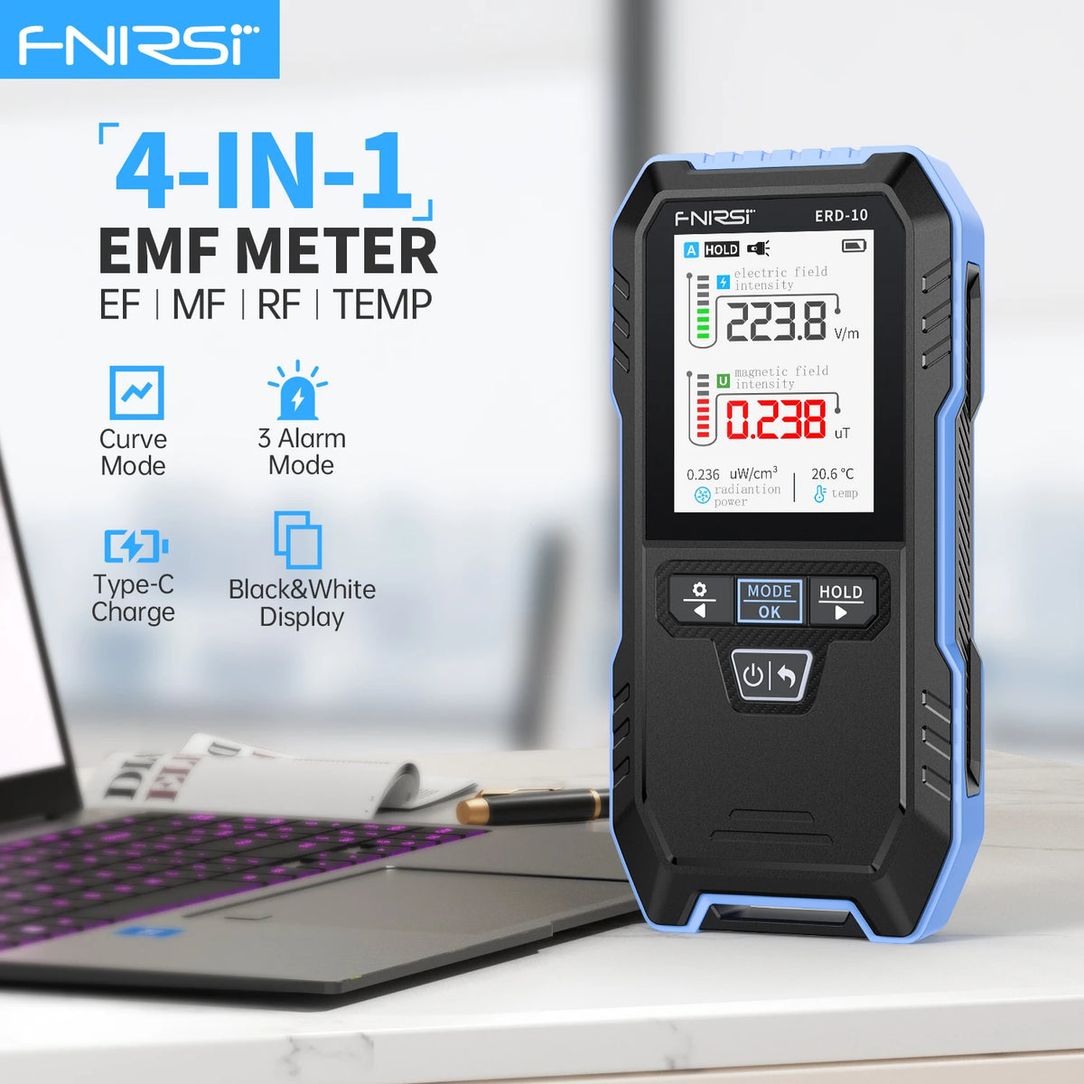 ERD-10 Multi-Function Field Safety Detector | EMF, EF & RF Meter with Alarm
